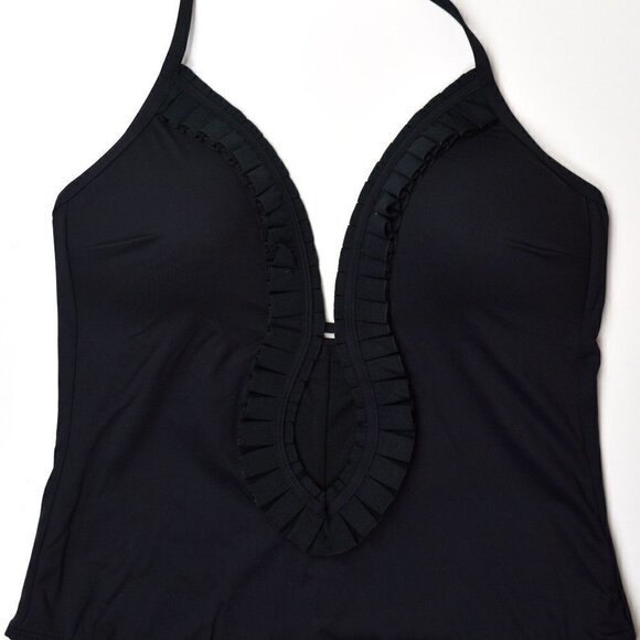 Kenneth Cole Plunge Font Keyhole Halter Swimsuit - Picture 3 of 7